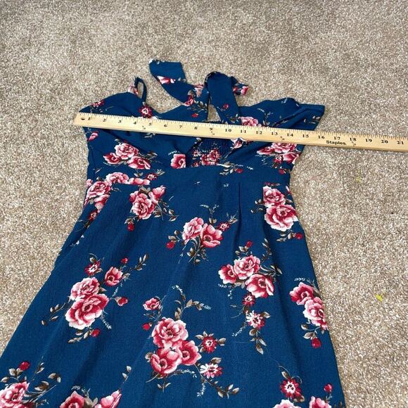 Dreamers maxi dress Navy blue floral print tie chest SZ SM V-neck top beach - Picture 8 of 10